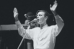 Talking Heads' singer David Byrne performing live during the 1980's ...