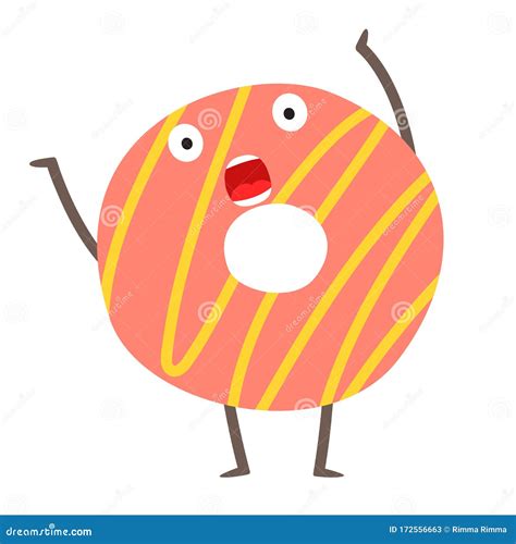 Funny Surprised Donut Vector Illustration Cute Donut Stock Vector