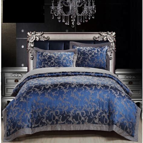 Buy Royal Blue Luxury Duvet Cover Sets 4pc 50 Cotton 50 Satin Bed Sheet Set