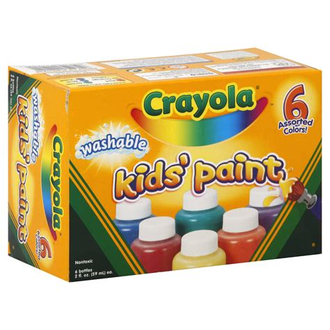 Crayola Kids Paint Washable Assorted Colors 6 2 Fl Oz 59 Ml Bottles