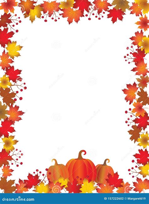 Autumn Leaves And Pumpkins Frame Isolated On White Background Stock