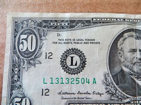 1985 50 Fifty Dollar Bill Federal Reserve Note L13132504a L Series San
