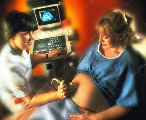 Ultrasound Scanning Of A Pregnant Woman S Abdomen Stock Image M