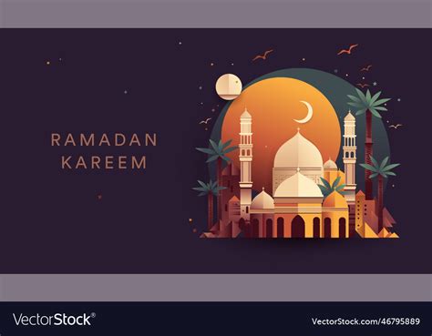 Ramadan Kareem With Mosque Dome Palm Trees And Vector Image