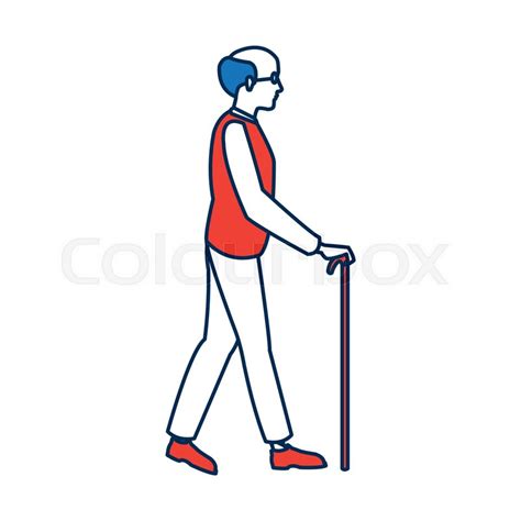 Elderly Man Walking With Cane Cartoon Stock Vector Colourbox