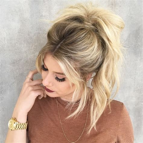 20 Photos High Messy Pony Hairstyles With Long Bangs