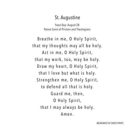 St Augustine Prayer Catholic Saint Holy Spirit Prayer Etsy