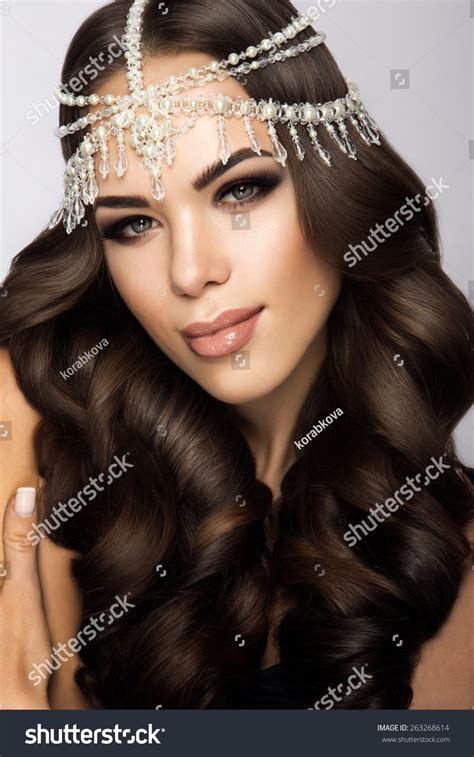 Beautiful Brunette Model Long Curly Brown Stock Photo 263268614