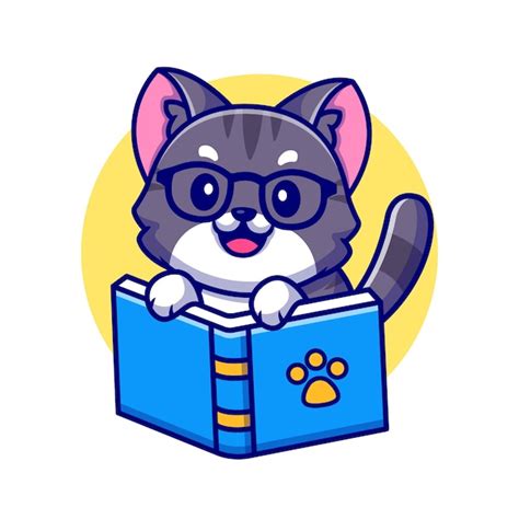 Premium Vector Cute Cat Reading Book Cartoon Icon Illustration