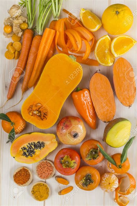 Orange Coloured Fruit And Vegetables Stock Photo Picture And