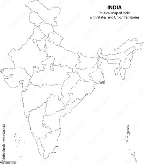 Political Map Of India With States And Union Territories Outline Stock