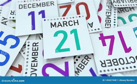 Calendar Leaf With March 21 Date 3d Rendering Stock Illustration
