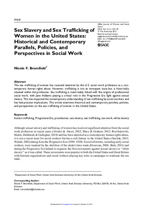Pdf Sex Slavery And Sex Trafficking Of Women In The United States Historical And Contemporary