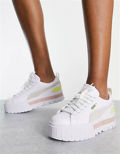 Puma Mayze Platform Trainers In White And Pink Asos