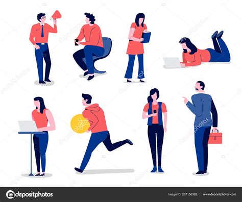 Characters Set Flat Design Concept Business Various Posture Worker