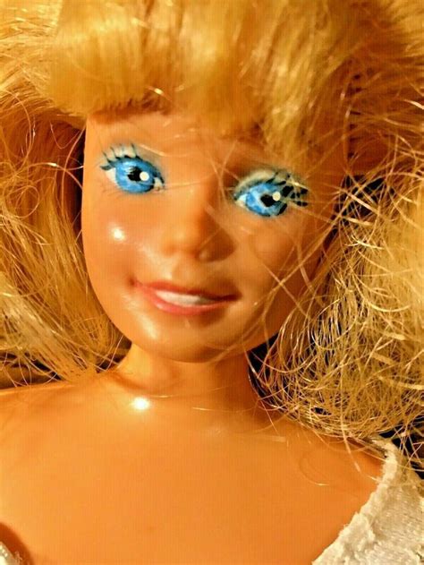 1966 Mattel Barbie Doll White Dress Long Blonde Hair Rubber Head Vintage Loose Mattel Dolls
