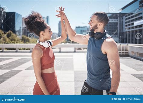 Holding Hands Support And Couple Training In The City Fitness Motivation And Cardio Success In