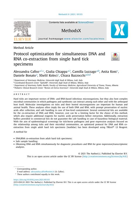 Pdf Protocol Optimization For Simultaneous Dna And Rna Co Extraction
