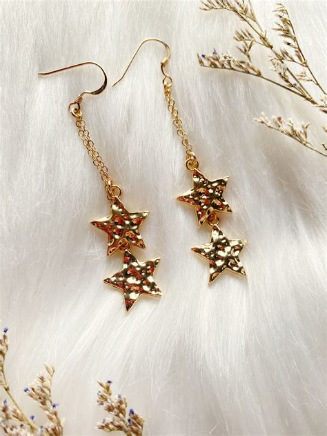 Star Earrings 14k Gold Earrings Star Charm Earrings Etsy