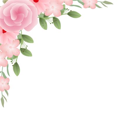 Floral Corner Frame With Bouquet Of Pink Roses And Vector Leaves