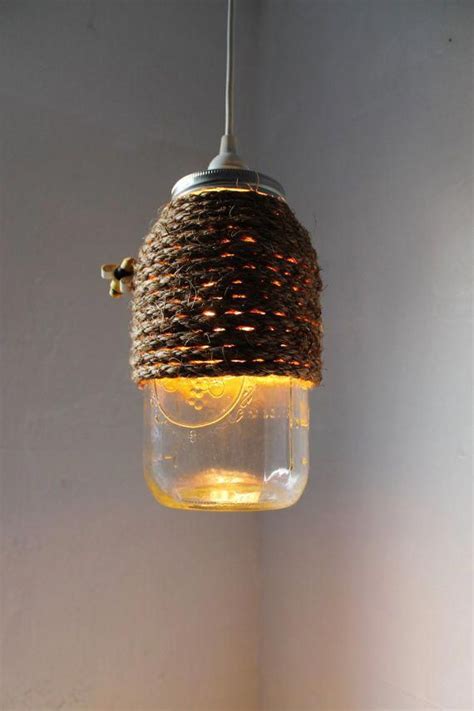 The Hive Mason Jar Pendant Lamp Hanging Lighting Fixture With A Rope