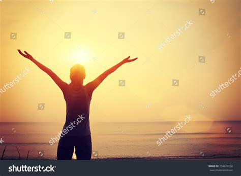 Strong Confidence Woman Open Arms Under Stock Photo 254674168