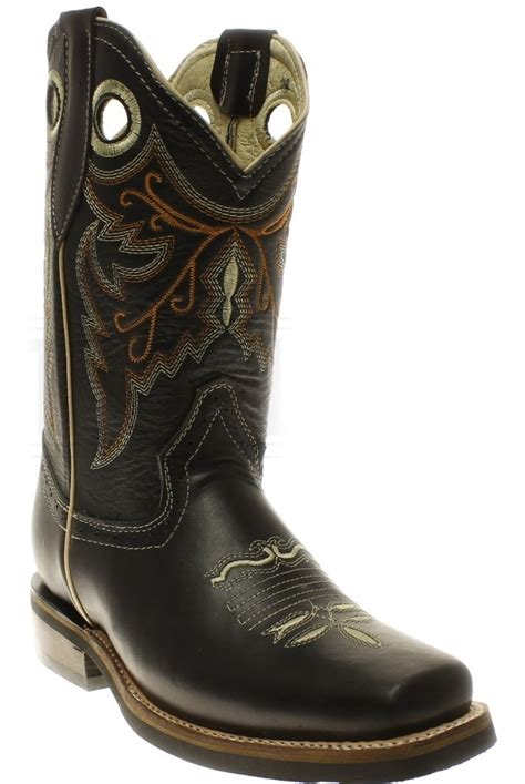 Botas Vaqueras Roper Rodeo Piel Negro Chata Suela Hule Unise 1350