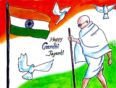 Gandhi Jayanti Drawing How To Draw Mahatma Gandhi Jayanti Drawing For