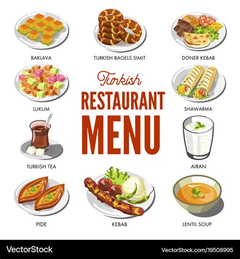 Turkish Cuisine Food And Traditional Dishes Vector Image