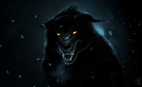 Black Wolf With Orange Eyes