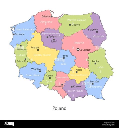 Vektor Illustration Administrative Karte Von Polen Mit Regionen Stock