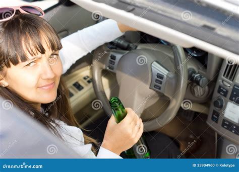 Drunk Female Driver Sitting Behind The Wheel Stock Photo Image Of