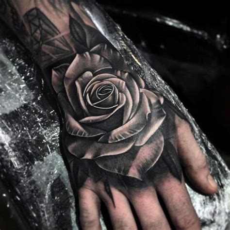 3d dark red rose tattoo on hand for men. 50 3D Hand Tattoo Designs For Men - Masculine Ink Ideas