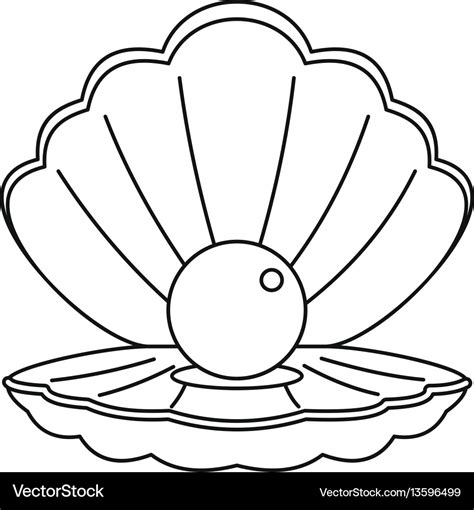 Sea Shell With Pearl Icon Outline Style Royalty Free Vector