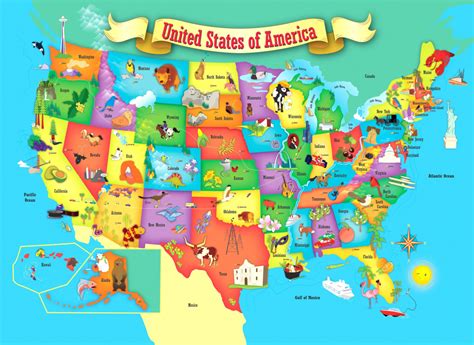 Usa Map For Kids Laminated United States Wall Chart