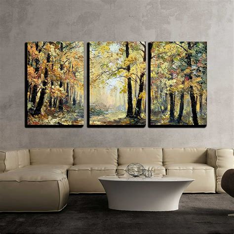 Wall26 3 Piece Canvas Wall Art Oil Painting Landscape Autumn Forest
