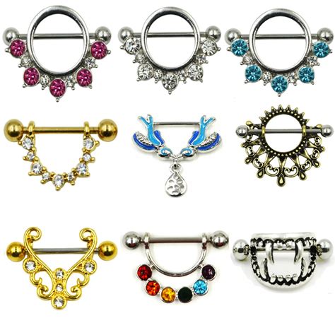 Buy Pair Surgical Steel Nipple Barbell Rings Sheild Cz