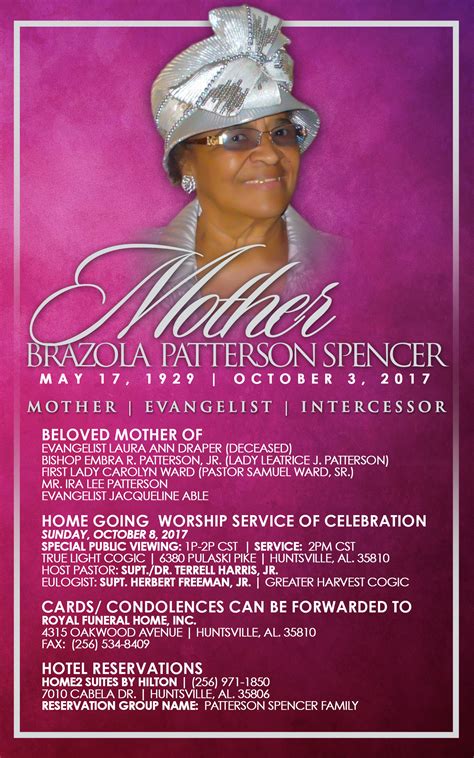 Notice Of Transition Mother Brazola Patterson Spencer Cogic Adjutancy