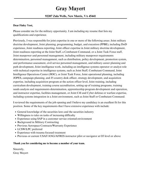 Military Cover Letter Velvet Jobs
