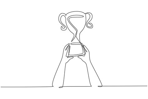Continuous One Line Drawing Trophy Is Held By Both Hands Symbol Of