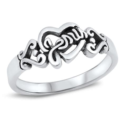 Jesus Loves You Heart Script Purity Ring 925 Sterling Silver Band