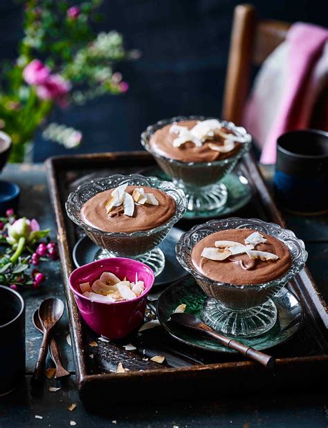 Cacao powder, coconut milk, coconut butter, and dates. Coconut chocolate mousse recipe | Sainsbury's Magazine