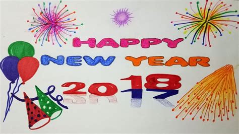 How To Draw Happy New Year 2018step By Stepeasy Draw Youtube