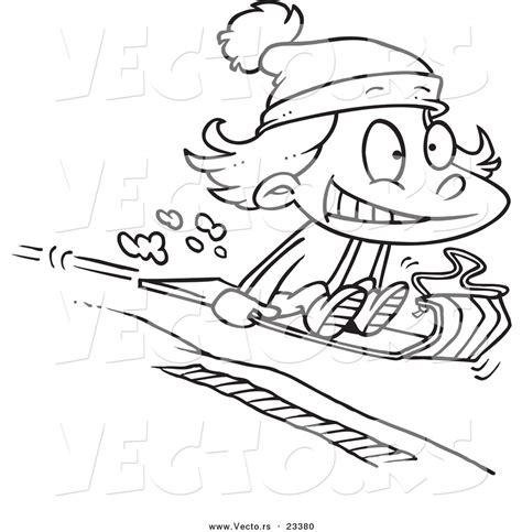 Cartoon Vector Of Cartoon Girl Sledding Coloring Page Outline By Ron