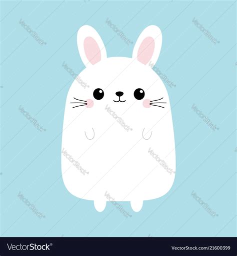 White Bunny Rabbit Hare Funny Head Cute Kawaii Cartoon Round Happy