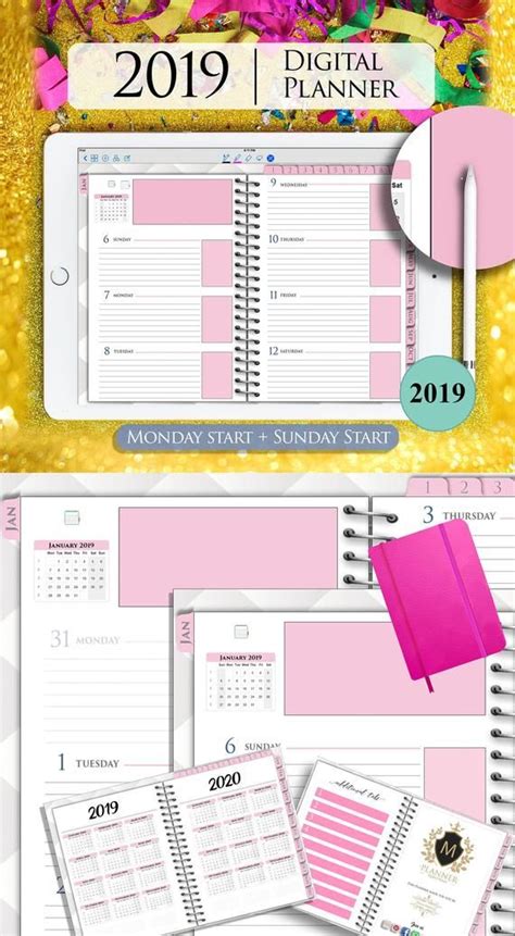 Take your notes with your hand writing directly on ipad in more realistic way. 2019 Planner Digital Goodnotes Pink Woman Organizer iPad ...