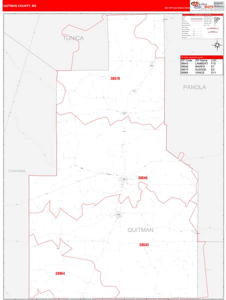 Quitman County Ms Carrier Route Wall Map Red Line Style By Marketmaps