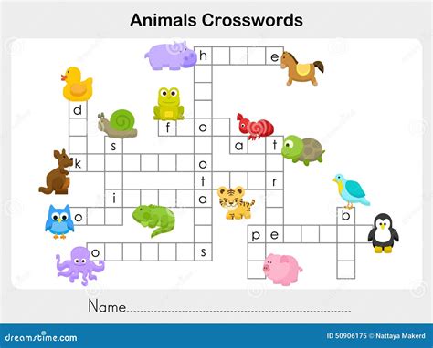 Animals Crosswords Worksheet For Education Stock Vector Image 50906175