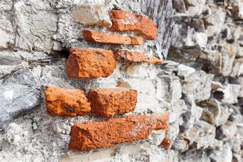 Closeup Of Stack Of Raw Bricks On The External Wall Stock Photo Image