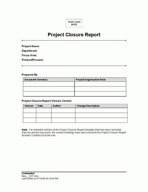 Project Closure Template For Project Closure Report